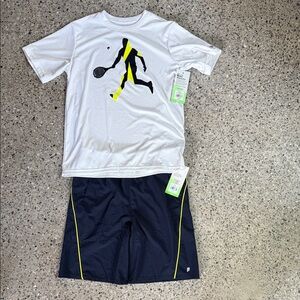 White Graphic tennis T-Shirt and Navy blue Shorts Set